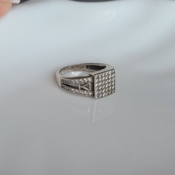 Ladies Sterling Silver Chunky Heart Micro Pave Cz Cryztal Rhinestone Ring 4.75 - Picture 5 of 5